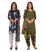 Women's Pack Of 2 Synthetic Printed Unstitched Dress Material Combo