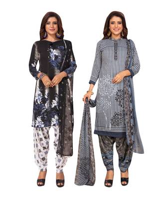 Women's Pack Of 2 Synthetic Printed Unstitched Dress Material Combo 1