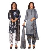 Women's Pack Of 2 Synthetic Printed Unstitched Dress Material Combo