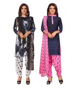 Women's Pack Of 2 Synthetic Printed Unstitched Dress Material Combo