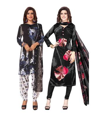 Women's Pack Of 2 Synthetic Printed Unstitched Dress Material Combo 1