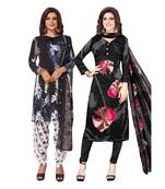 Women's Pack Of 2 Synthetic Printed Unstitched Dress Material Combo