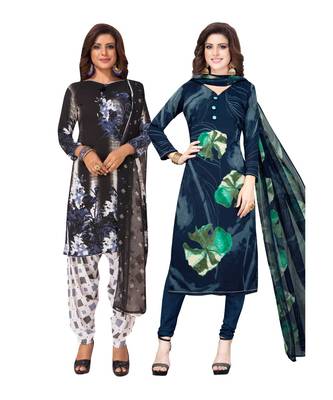 Women's Pack Of 2 Synthetic Printed Unstitched Dress Material Combo 1