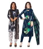 Women's Pack Of 2 Synthetic Printed Unstitched Dress Material Combo