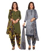 Women's Pack Of 2 Synthetic Printed Unstitched Dress Material Combo
