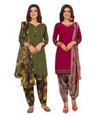 Women's Pack Of 2 Synthetic Printed Unstitched Dress Material Combo