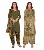 Women's Pack Of 2 Synthetic Printed Unstitched Dress Material Combo