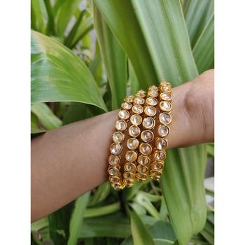 Traditional Ethnic Gold Plated Kundan White and Golden,Bangle Set Jewellery for Women and Girls. Set of Four Bangles. 1