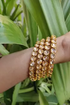 Traditional Ethnic Gold Plated Kundan White and Golden,Bangle Set Jewellery for Women and Girls. Set of Four Bangles.