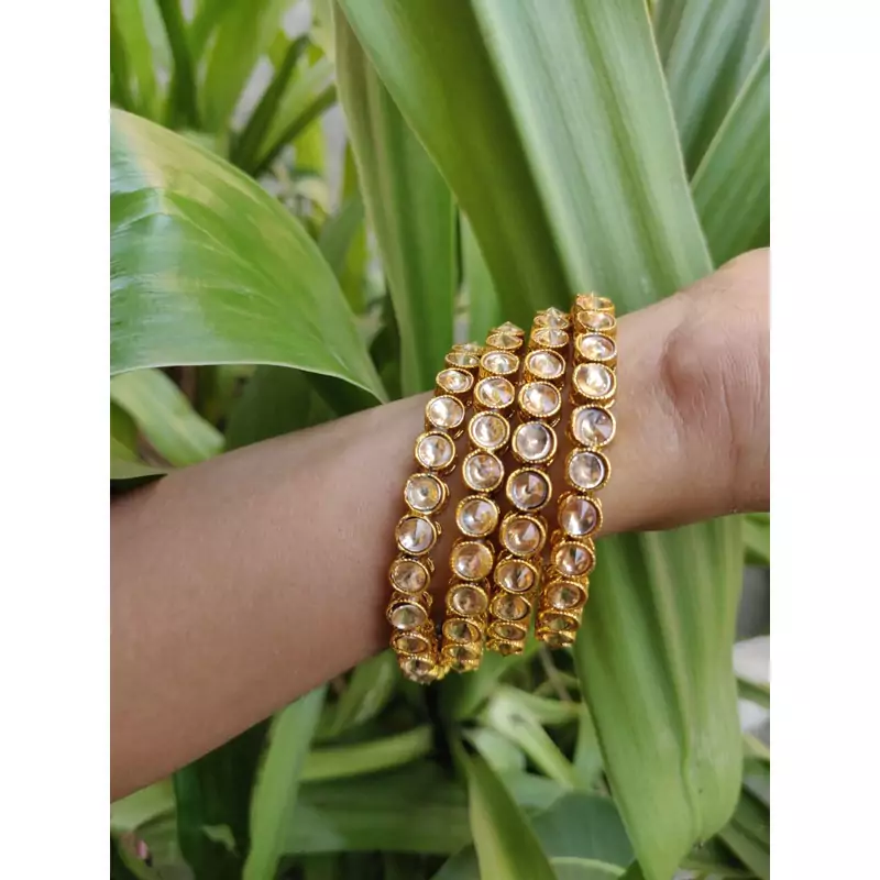 Traditional Ethnic Gold Plated Kundan White and Golden,Bangle Set Jewellery for Women and Girls. Set of Four Bangles.