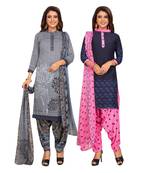 Women's Pack Of 2 Synthetic Printed Unstitched Dress Material Combo
