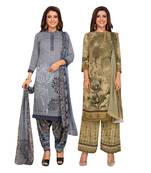 Women's Pack Of 2 Synthetic Printed Unstitched Dress Material Combo