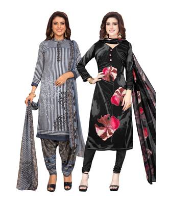 Women's Pack Of 2 Synthetic Printed Unstitched Dress Material Combo 1