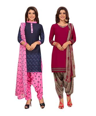 Women's Pack Of 2 Synthetic Printed Unstitched Dress Material Combo 1