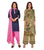 Women's Pack Of 2 Synthetic Printed Unstitched Dress Material Combo