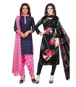 Women's Pack Of 2 Synthetic Printed Unstitched Dress Material Combo