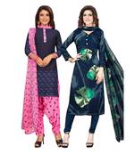 Women's Pack Of 2 Synthetic Printed Unstitched Dress Material Combo