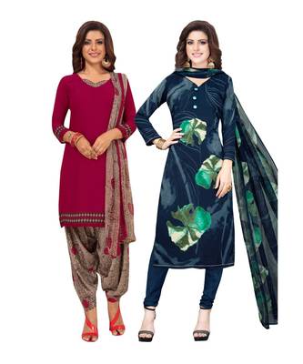 Women's Pack Of 2 Synthetic Printed Unstitched Dress Material Combo 1
