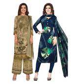 Women's Pack Of 2 Synthetic Printed Unstitched Dress Material Combo