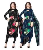 Women's Pack Of 2 Synthetic Printed Unstitched Dress Material Combo