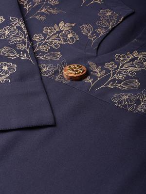 Women's Blue Gold Print Straight Crepe Kurta Palazzo Set 5