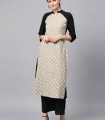 Women's Beige khadi print Straight Crepe Kurta Palazzo Set