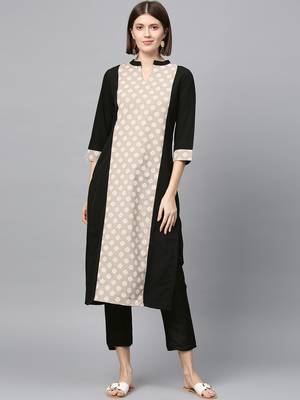 Women's Black khadi print Straight Crepe Kurta Palazzo Set 1