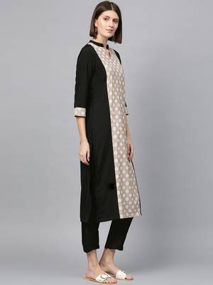 Women's Black khadi print Straight Crepe Kurta Palazzo Set 4
