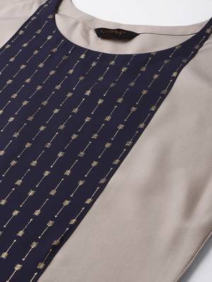 Women's Beige Color Foil Print Straight Crepe Kurta Palazzo Set 5
