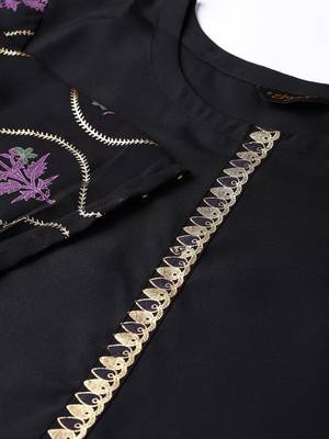 Women's Black Color Foil Print Straight Crepe Kurta Palazzo Set 5