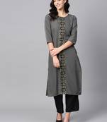 Women's Grey Color Foil Print Straight Crepe Kurta Palazzo Set