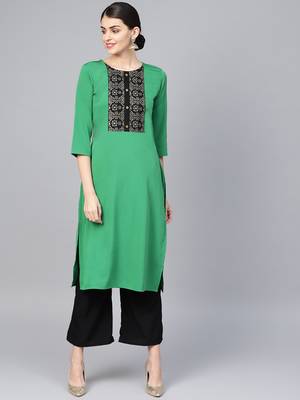 Women's Green Color Foil Print Straight Crepe Kurta Palazzo Set 1