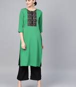 Women's Green Color Foil Print Straight Crepe Kurta Palazzo Set