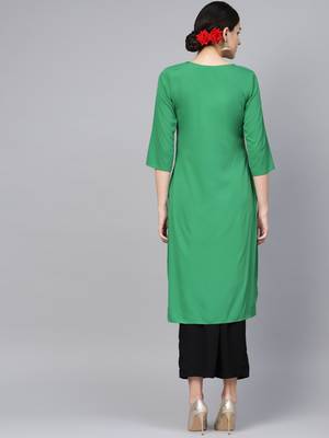 Women's Green Color Foil Print Straight Crepe Kurta Palazzo Set 3