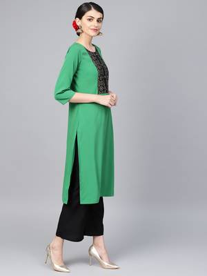 Women's Green Color Foil Print Straight Crepe Kurta Palazzo Set 4
