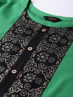 Women's Green Color Foil Print Straight Crepe Kurta Palazzo Set 5