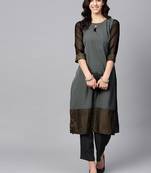 Women's Grey Color Foil Print Straight Crepe Kurta Palazzo Set