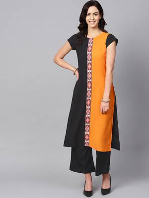 Women's Orange Color Solid Straight Crepe Kurta Palazzo Set 1