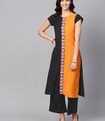 Women's Orange Color Solid Straight Crepe Kurta Palazzo Set