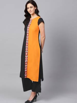 Women's Orange Color Solid Straight Crepe Kurta Palazzo Set 2