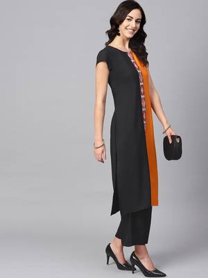 Women's Orange Color Solid Straight Crepe Kurta Palazzo Set 4