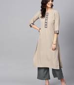 Women's Beige Color Solid Straight Crepe Kurta Palazzo Set