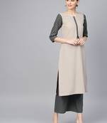 Women's Beige Color Solid Straight Crepe Kurta Palazzo Set