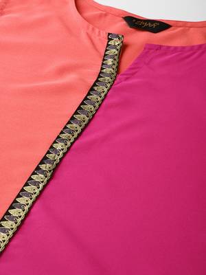 Women's Pink Color Solid Straight Crepe Kurta Palazzo Set 6