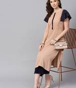 Women's Beige Color Solid Straight Crepe Kurta Palazzo Set