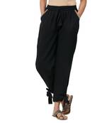Black Rayon Twill Fabric Solid Relaxed Fit Wrap Pant For Women's