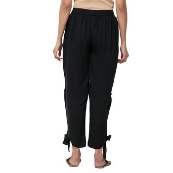 Black Rayon Twill Fabric Solid Relaxed Fit Wrap Pant For Women's 3
