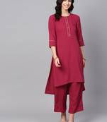 Women's Pink Color Solid Straight Crepe Kurta Palazzo Set