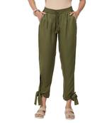 Olive Rayon Twill Fabric Solid Relaxed Fit Wrap Pant For Women's