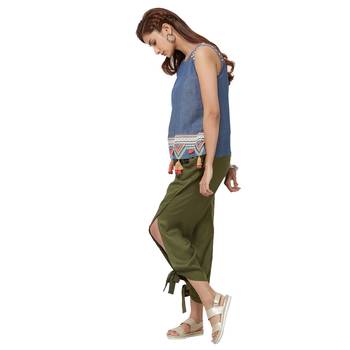 Olive Rayon Twill Fabric Solid Relaxed Fit Wrap Pant For Women's 4